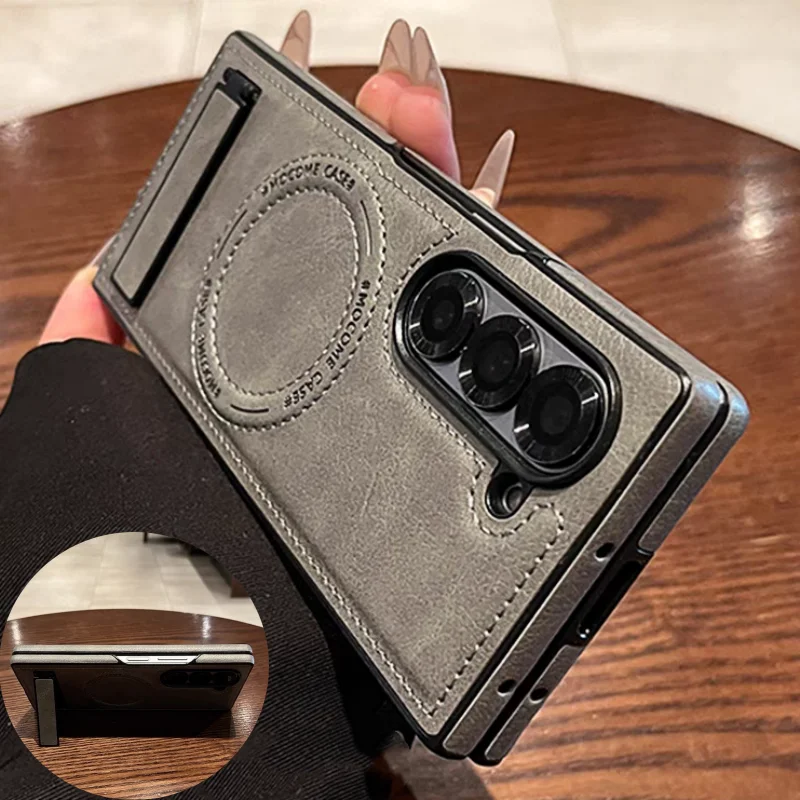 Retro Handset Phone - 레트로 가죽 숨겨진 삼각대 폰 케이스