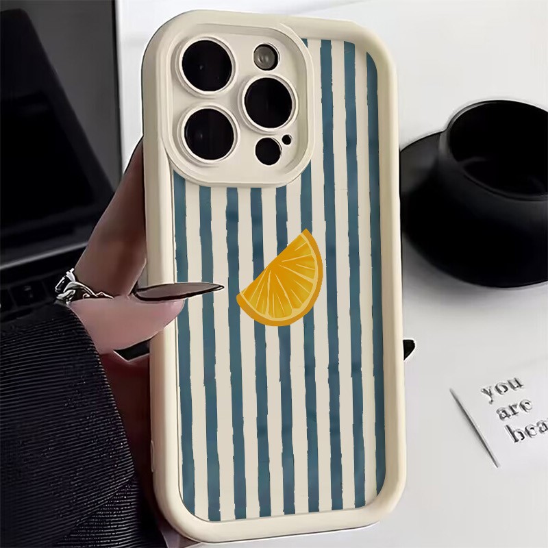 Xiaomi Redmi Note 14 - 스트라이프 레몬 슬라이스 패턴 폰 케이스