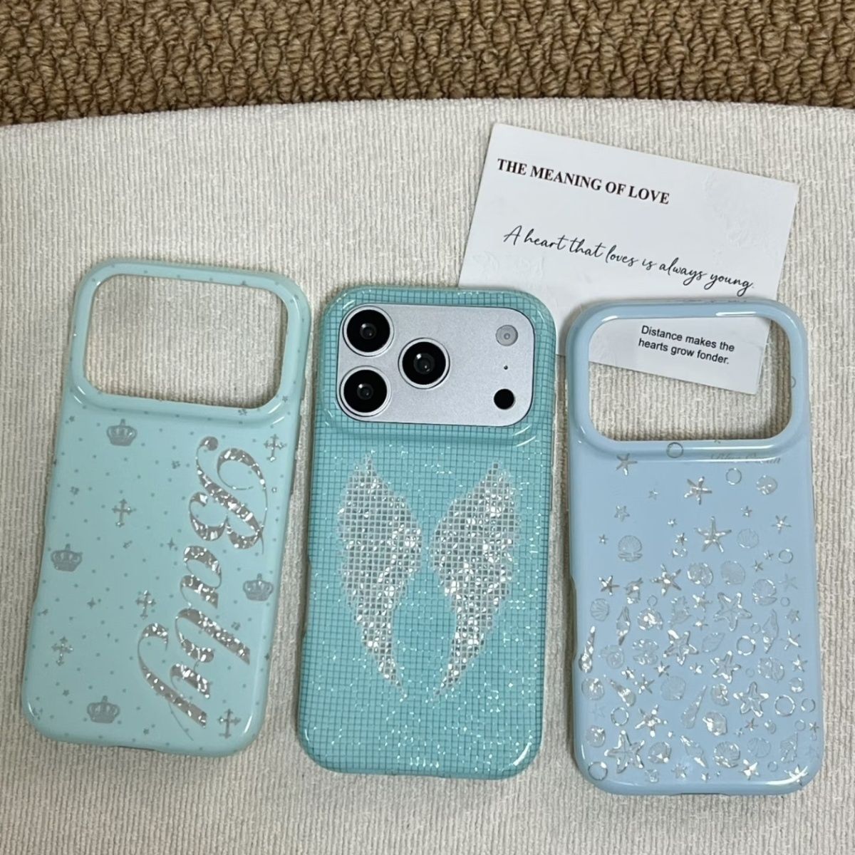 Y2K Phone Accessories - 한국산 민트색 영어 크로스 천사 날개