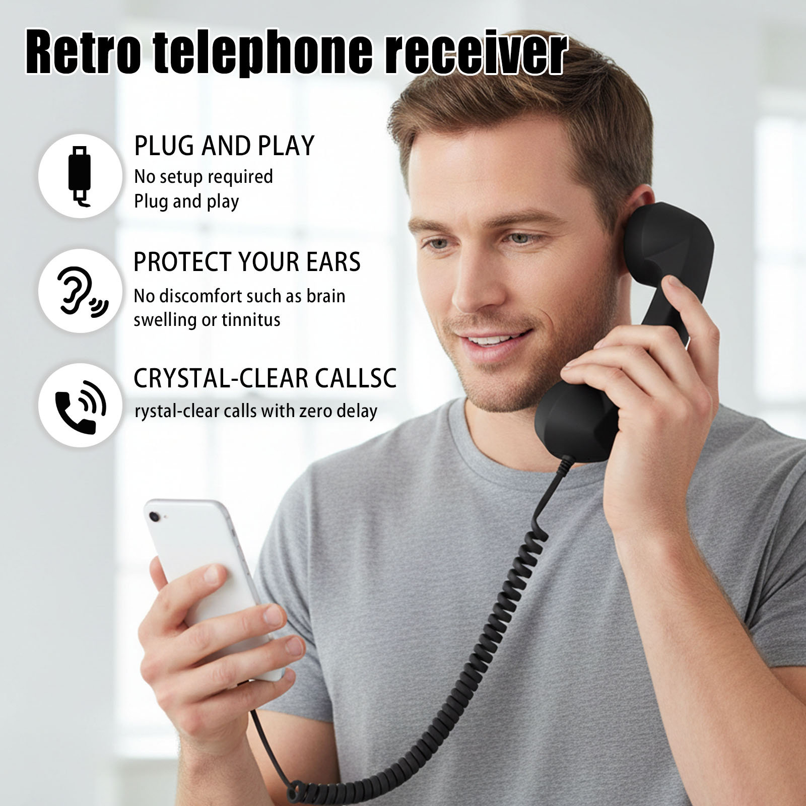 Retro Handset Phone - 레트로 전화기 핸드셋 인체공학적 유선 전화
