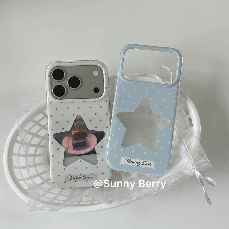 Y2K Phone Accessories - 한국 INS 폴카 도트 화이트 블루