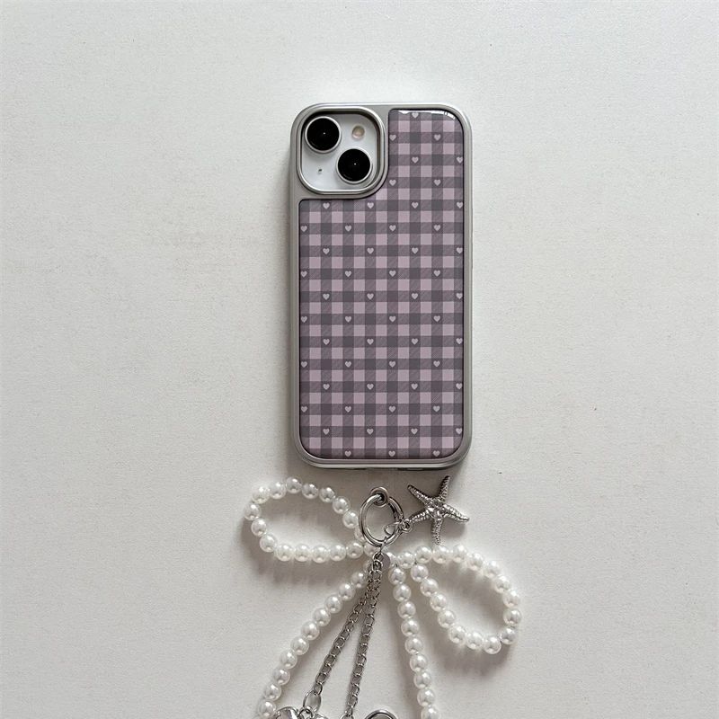 핑크 퍼플 하트 모양 체크무늬 한국 인스 걸 하트 귀여 - Y2K Phone Accessories 리뷰 및 가격