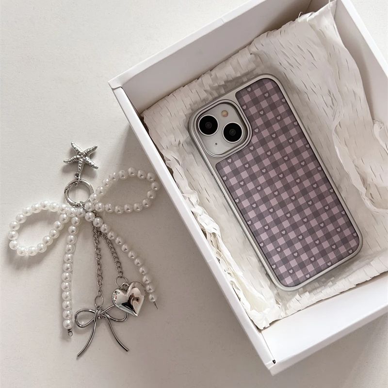 핑크 퍼플 하트 모양 체크무늬 한국 인스 걸 하트 귀여 - Y2K Phone Accessories 리뷰 및 가격