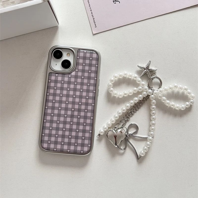 핑크 퍼플 하트 모양 체크무늬 한국 인스 걸 하트 귀여 - Y2K Phone Accessories 리뷰 및 가격
