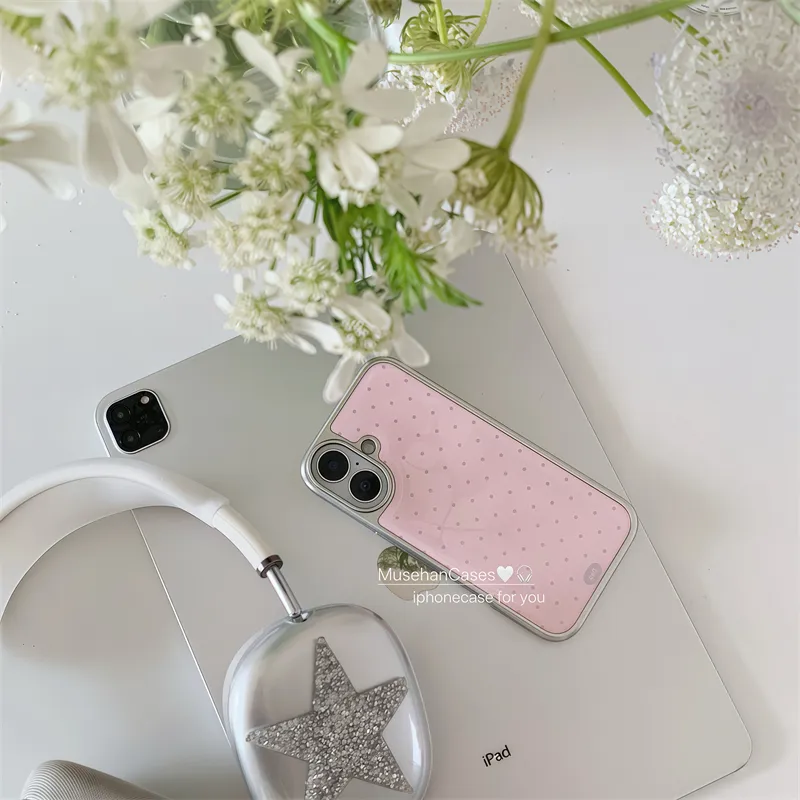 한국 인스 크림 핑크 물방울 무늬 아트 패션 만화 창의 - Y2K Phone Accessories 리뷰 및 가격