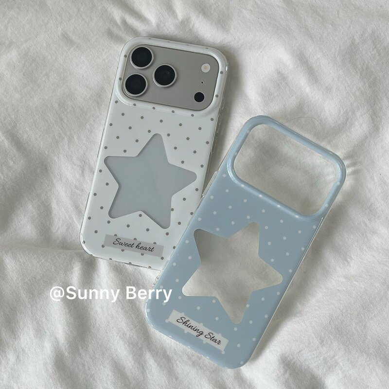 한국 INS 폴카 도트 화이트 블루 스타 Y2K 폰 케 - Y2K Phone Accessories 리뷰 및 가격