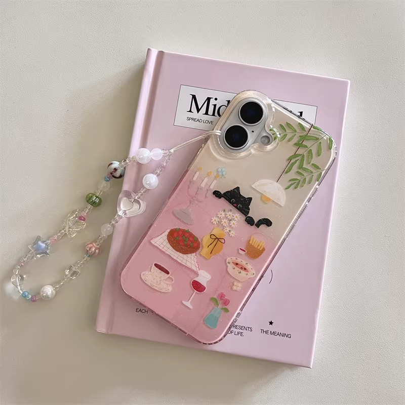 귀여운 소녀 식탁 그림 작은 검은 고양이 만화 캐릭터  - Y2K Phone Accessories 리뷰 및 가격