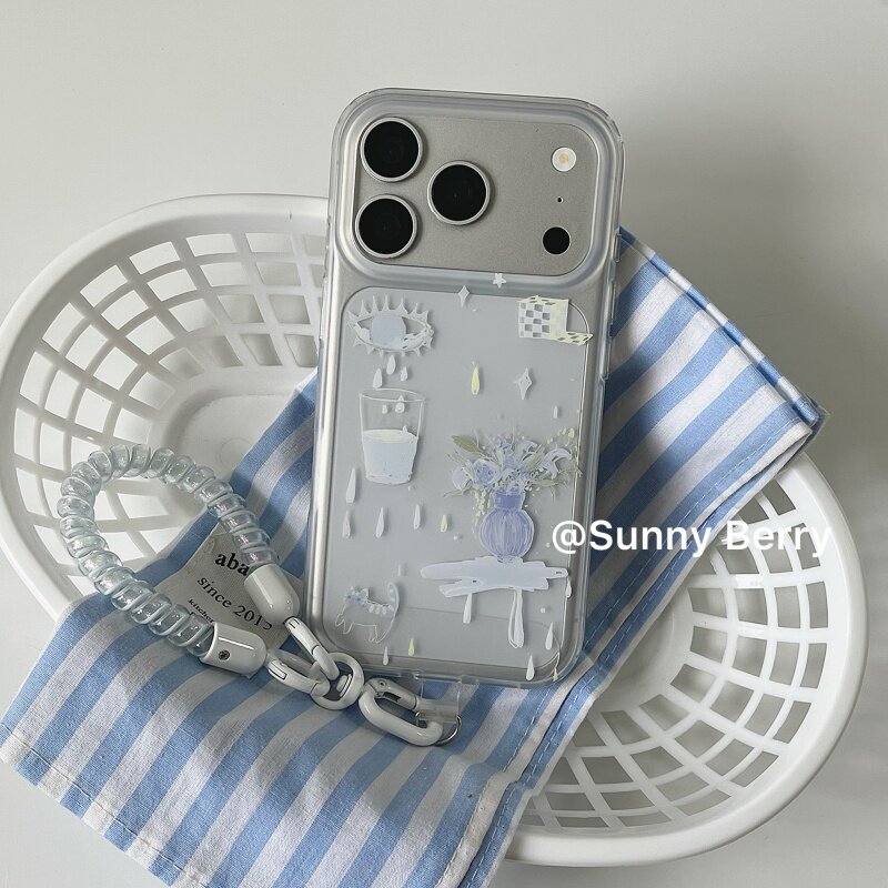 한국 인스 블루 티어 베이스 일러스트레이션 폰 케이스  - Y2K Phone Accessories 리뷰 및 가격