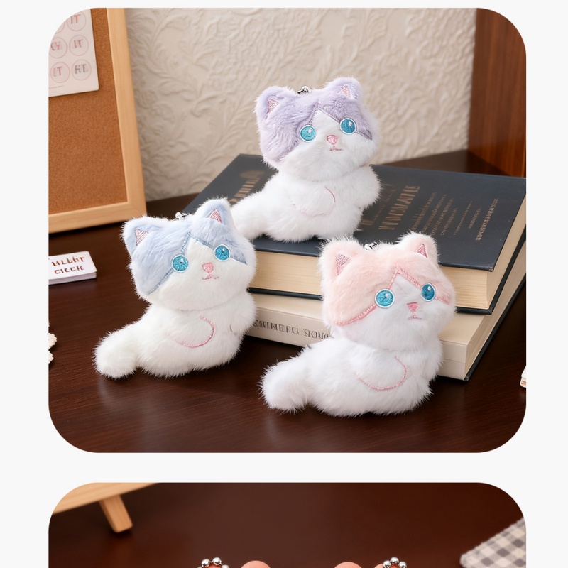   귀여운 삼색 고양이 플러시 키체인, 가방 참, 커플 - Phone Accessories For Car 리뷰 및 가격
